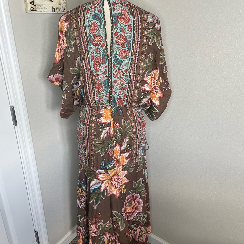FARM Rio Brown Floral Maxi Dress with Pink & Yellow Accents - Picture 10 of 13